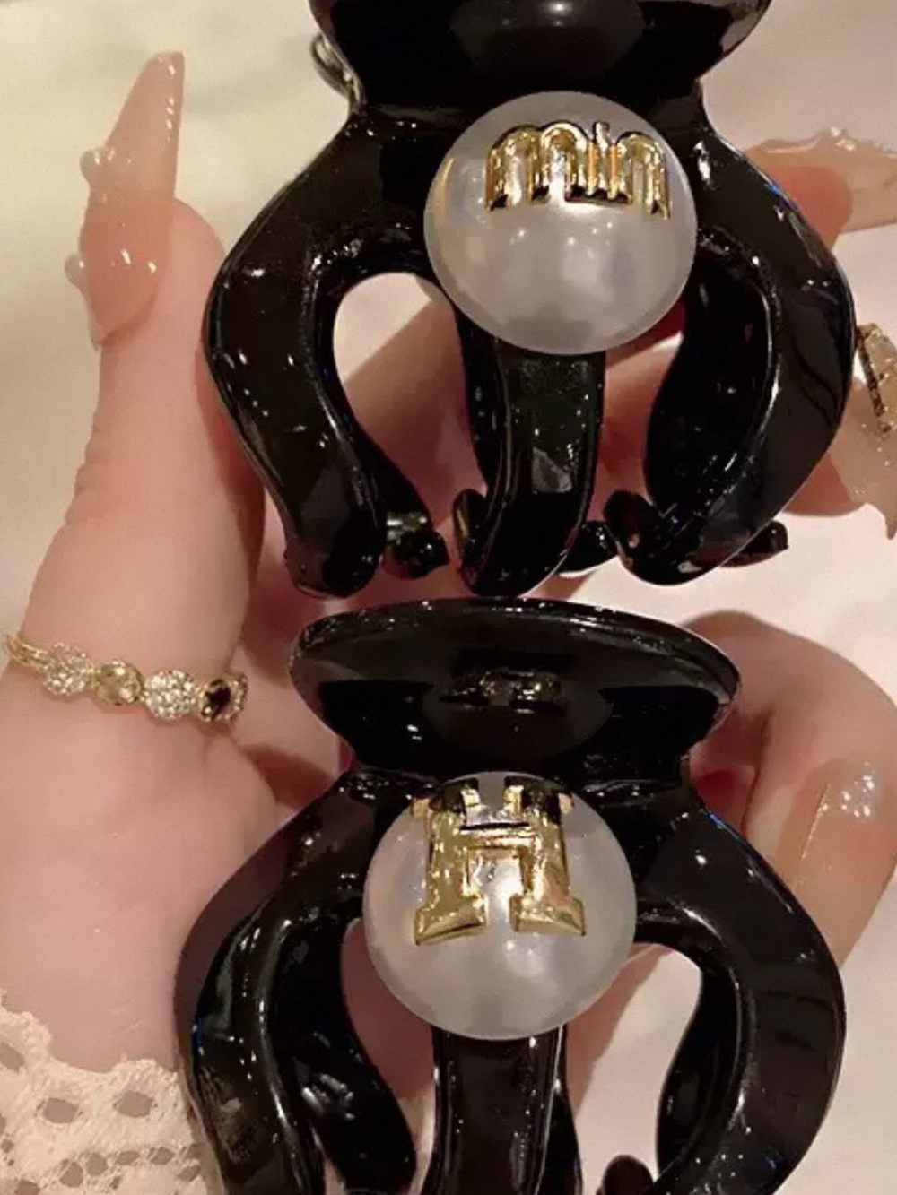 Black Pearl Accent Hair Claw Clip - Women Accessories